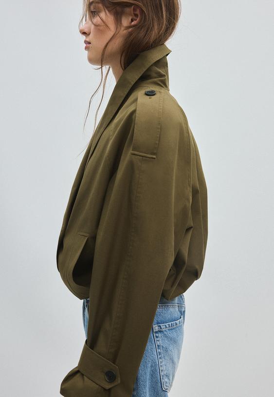 cropped trenchcoat met sjaalkraag