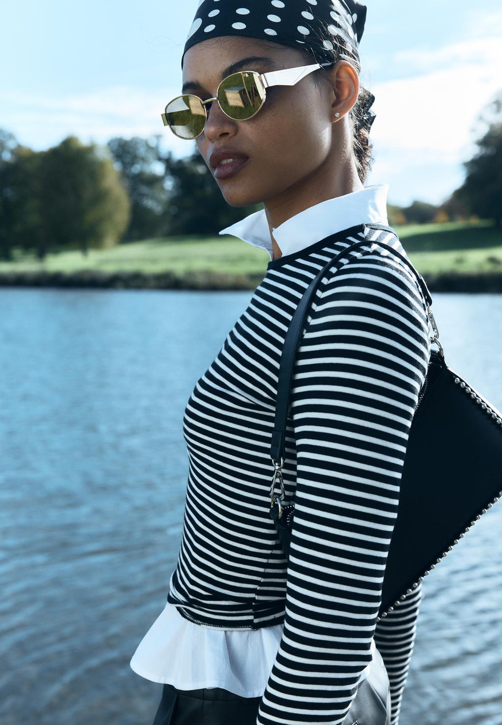 Camiseta básica manga larga algodón rayas