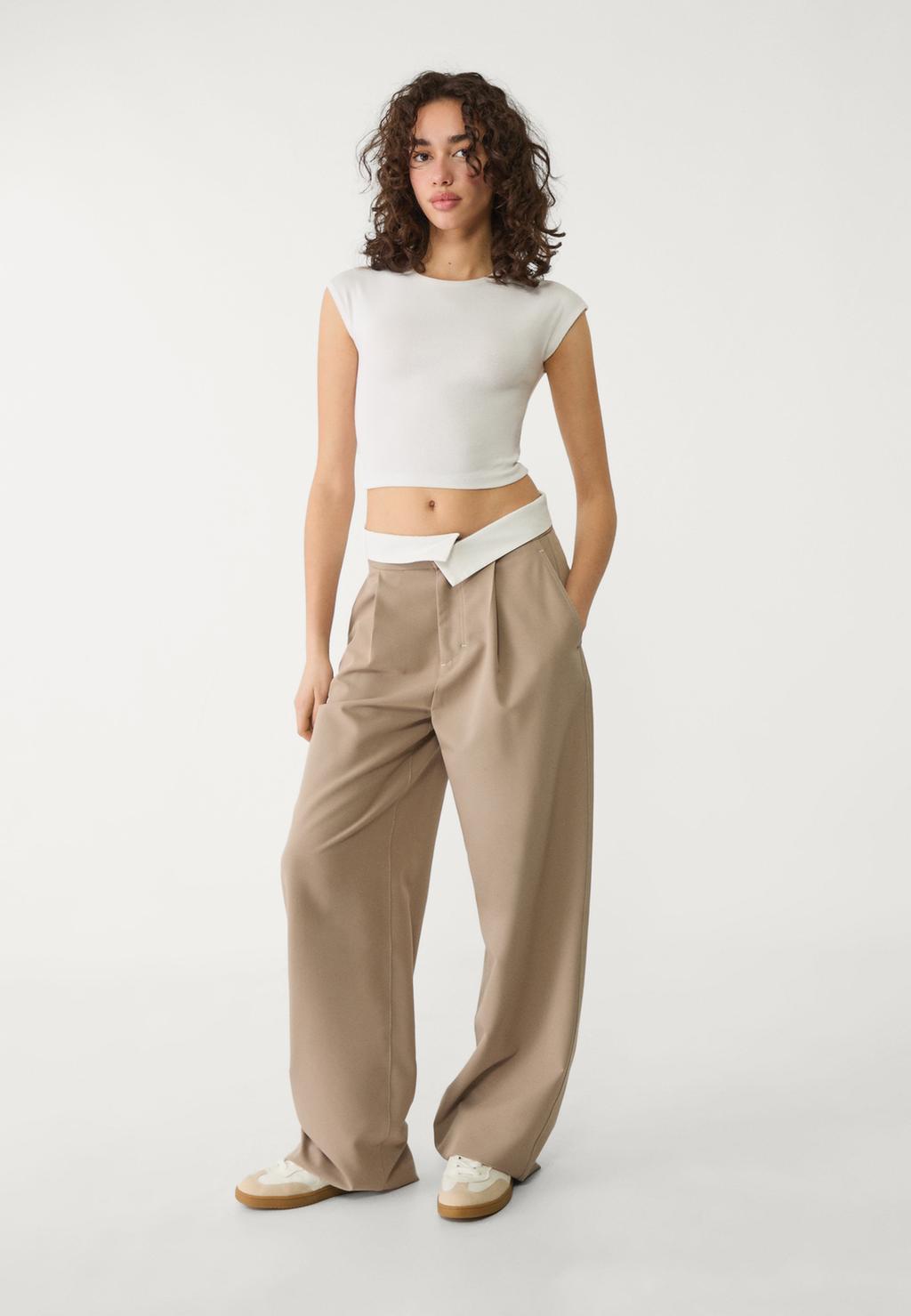 Smart trousers with a fold-over waistband