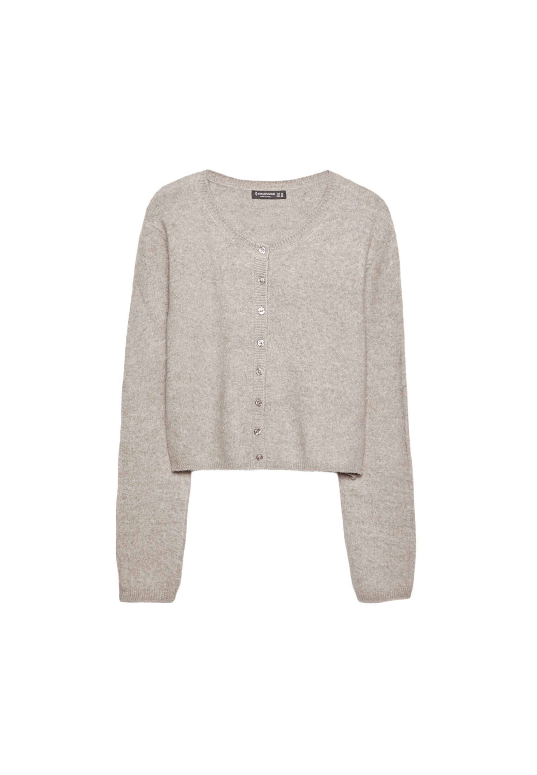 Soft-touch button-up knit cardigan — Stone