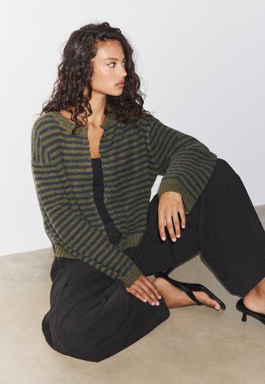 Striped knit cardigan — Khaki 6