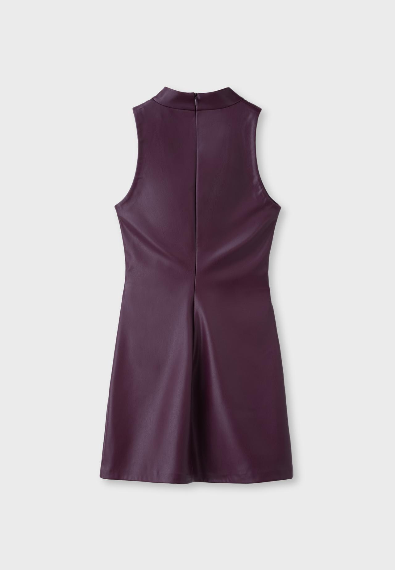 Short leather effect halter dress — Purple