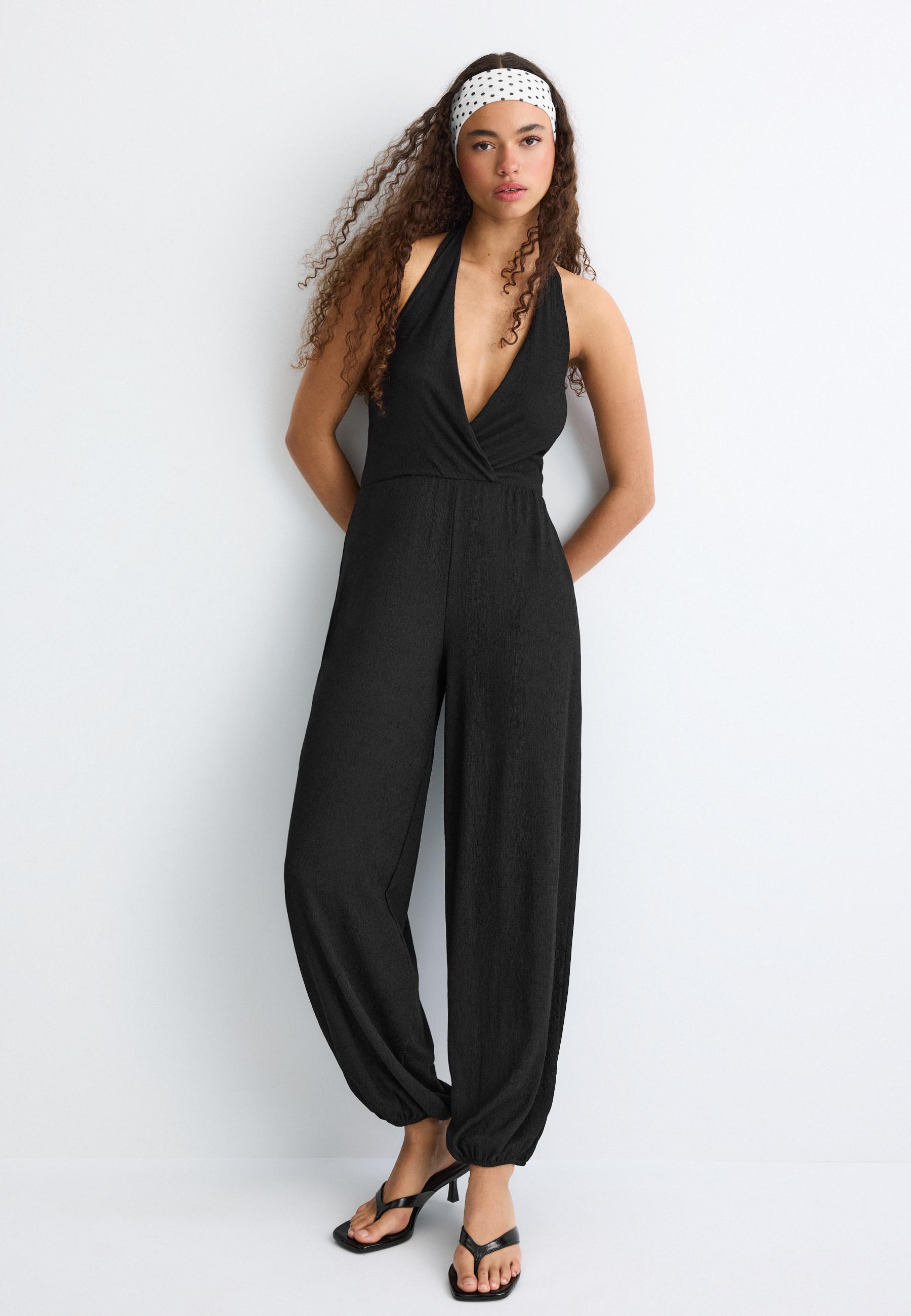 Balloon halter jumpsuit — Black