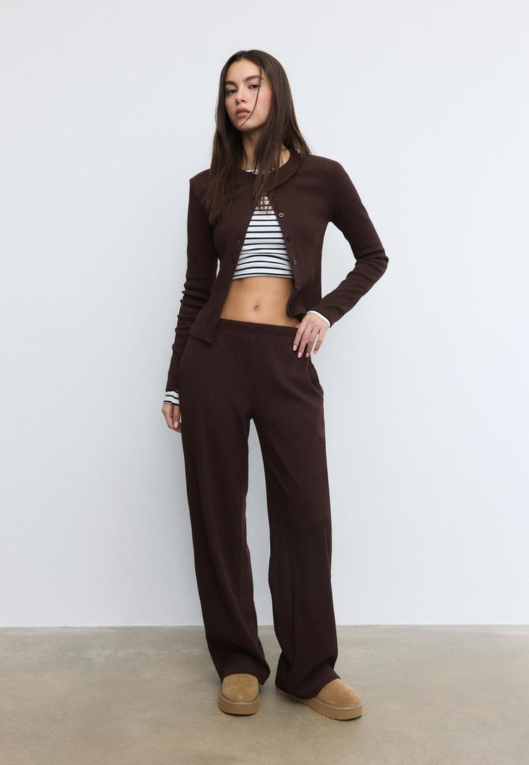 knit cardigan with padded shoulders