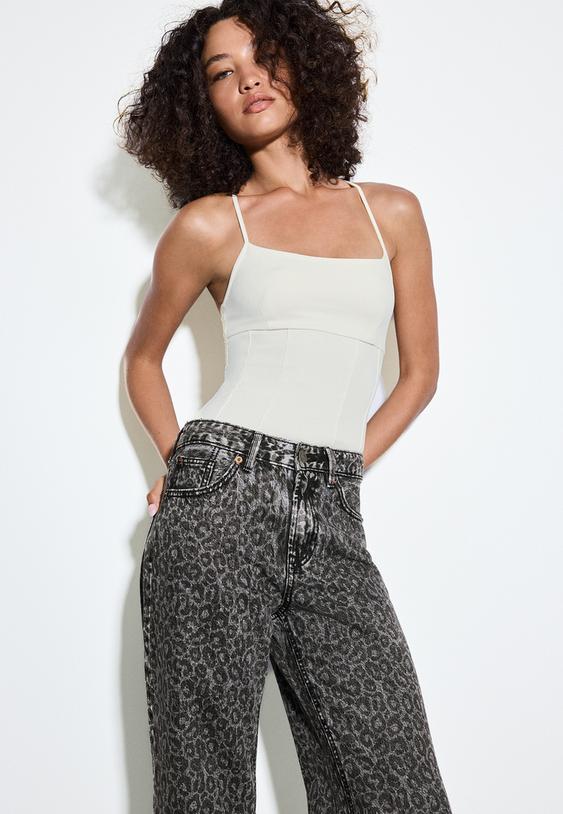 jeans straight wide stampa leopardo