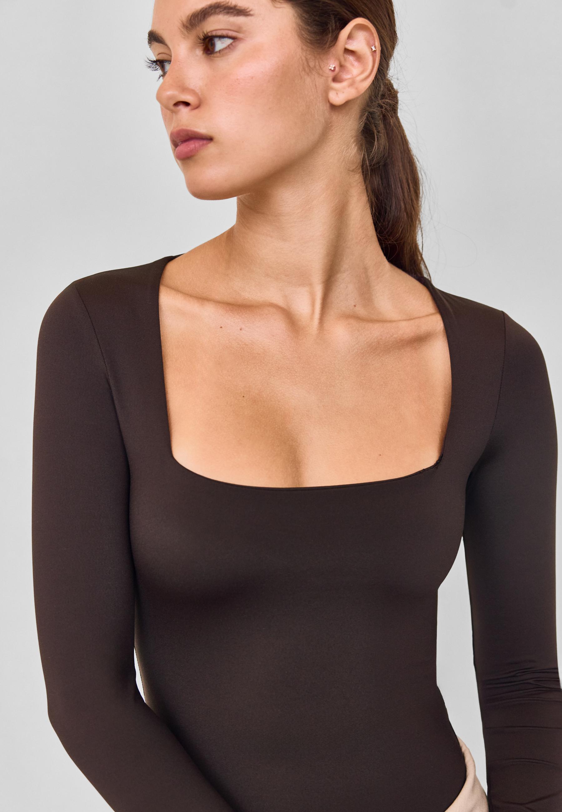 Long sleeve square neck bodysuit — Brown
