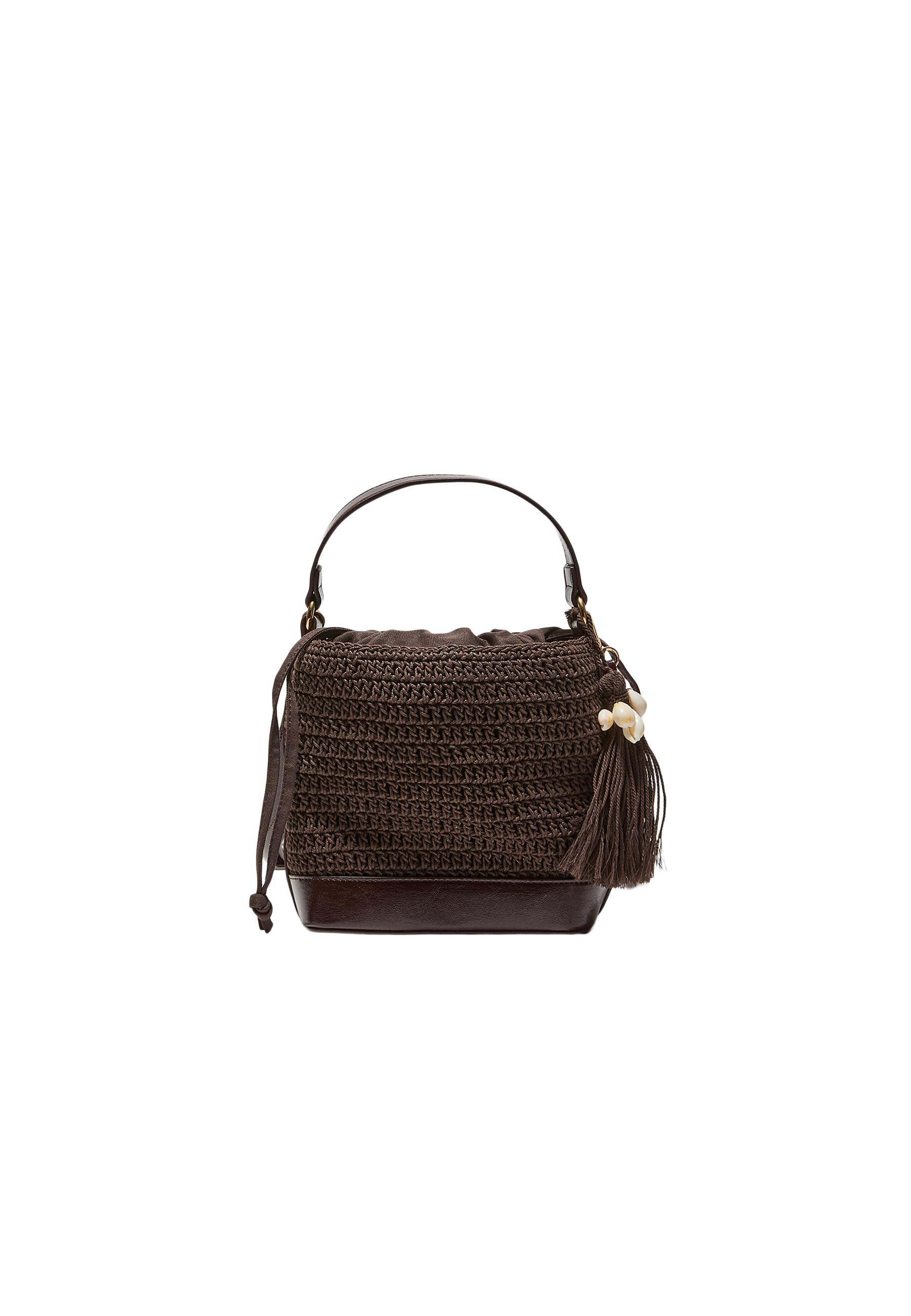 Combined crochet bucket bag — Brown