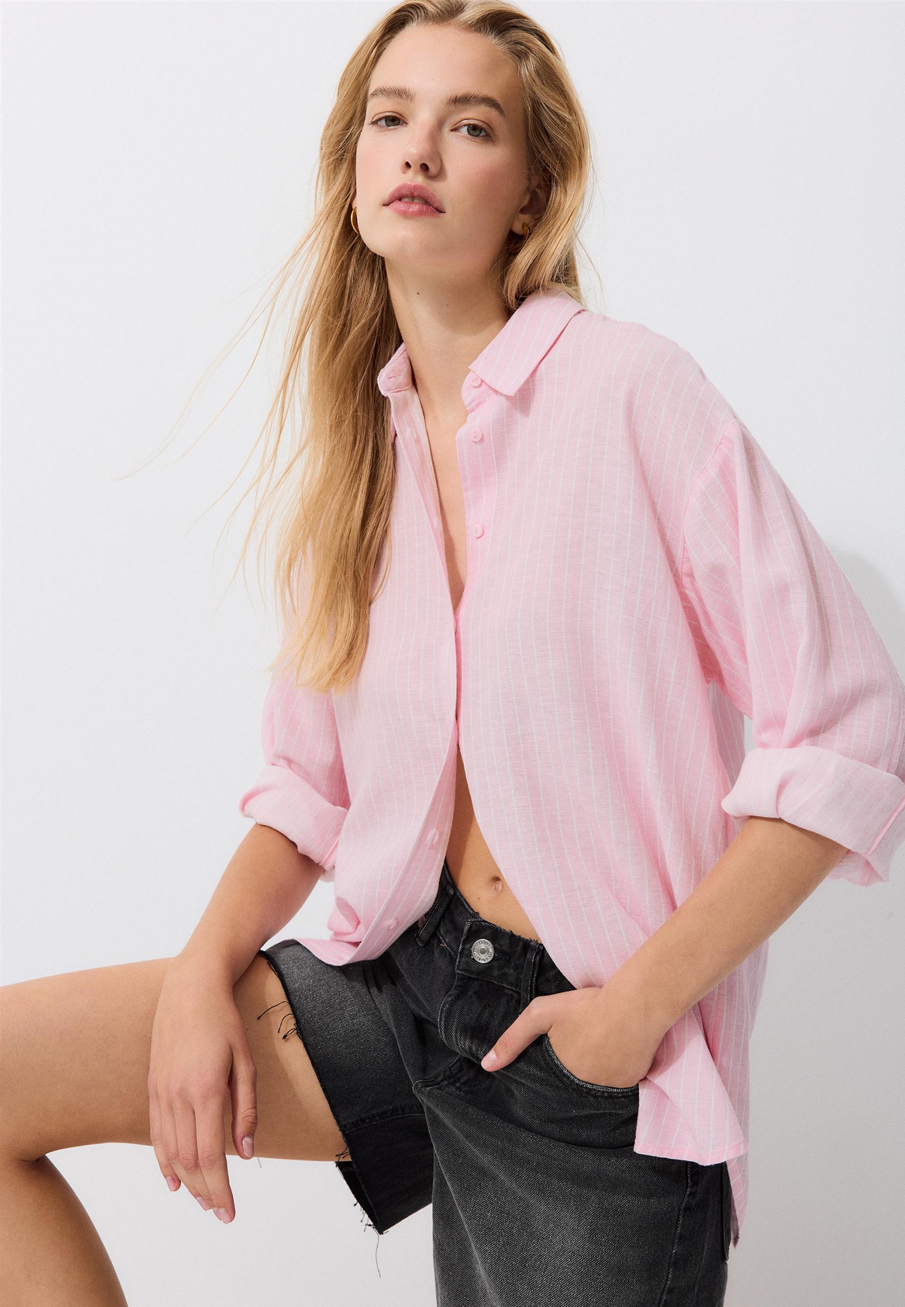 Linen-effect shirt — Dusty rose