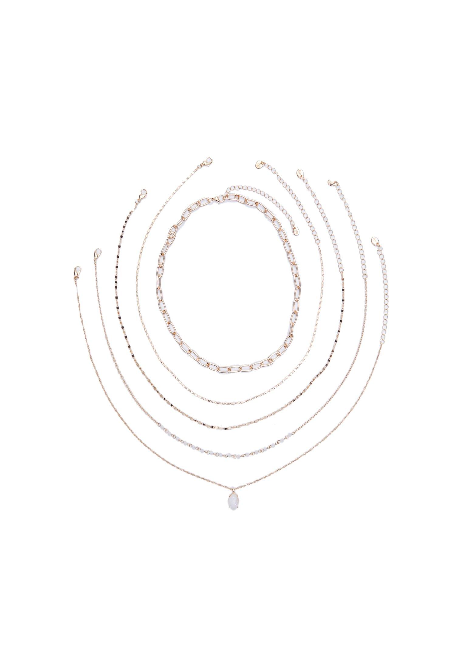 Set of 5 pink stone charm necklaces — Gold