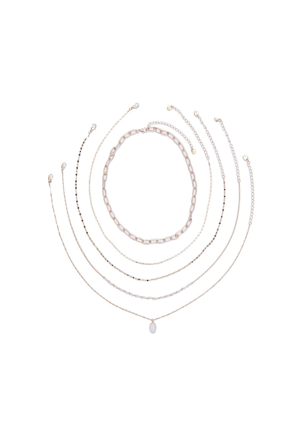 Set 5 collares charm piedra rosa