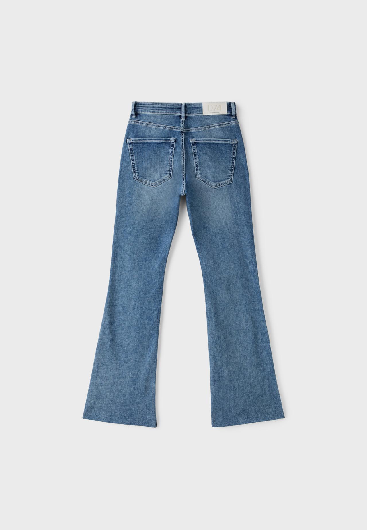 D74 bell bottom jeans with split — OVERDYED BLUE DENIM