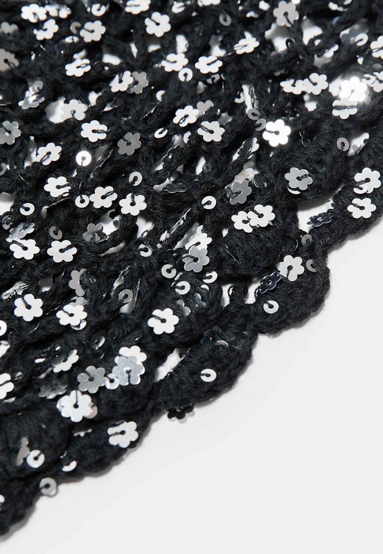 Sequin flower skull cap — Black