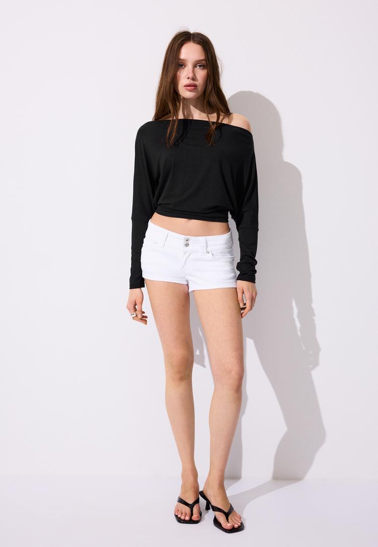 Stradivarius Asymmetrisch T-Shirt Van Modal Zwart L
