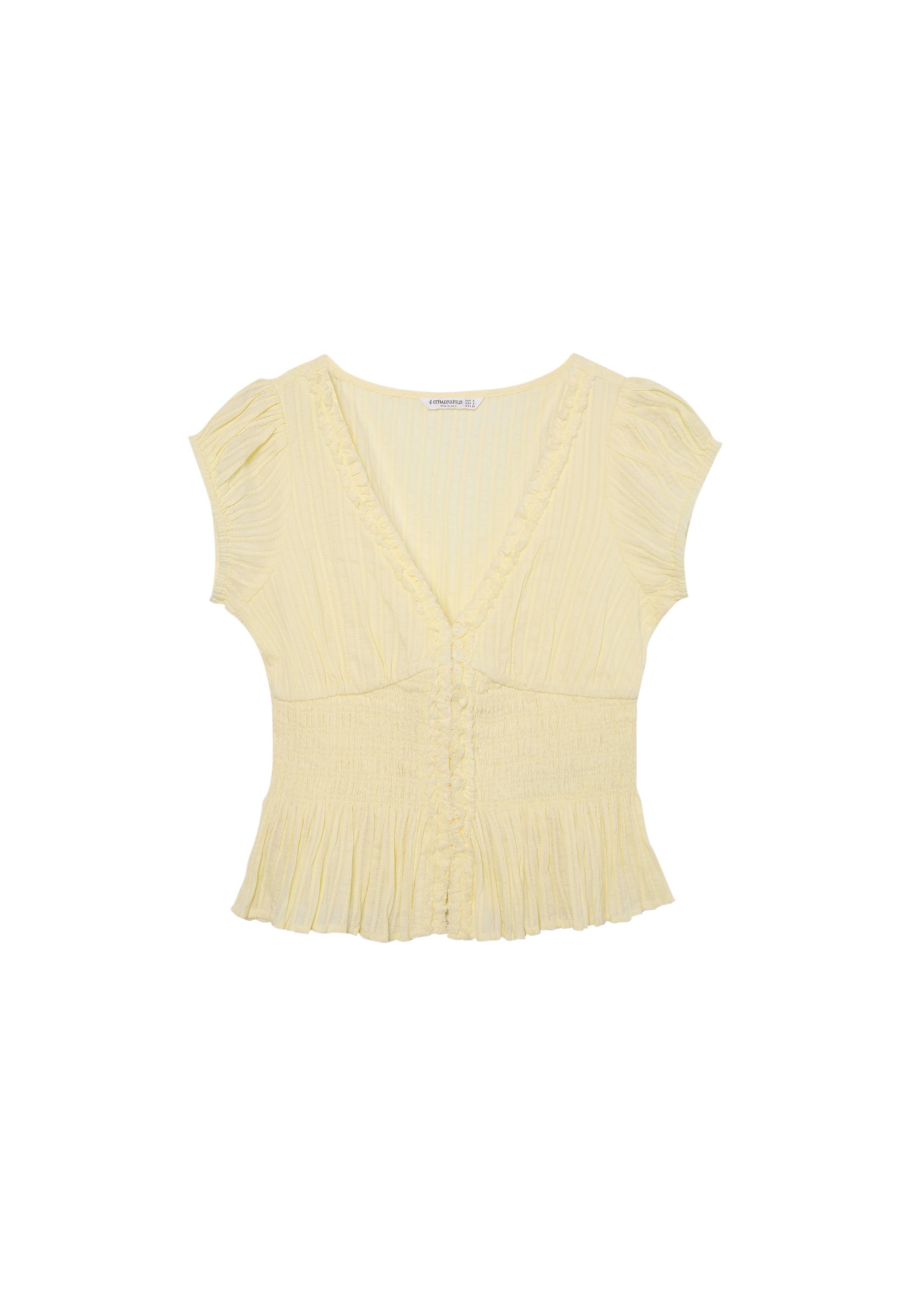 Short sleeve shirred shirt — Gold