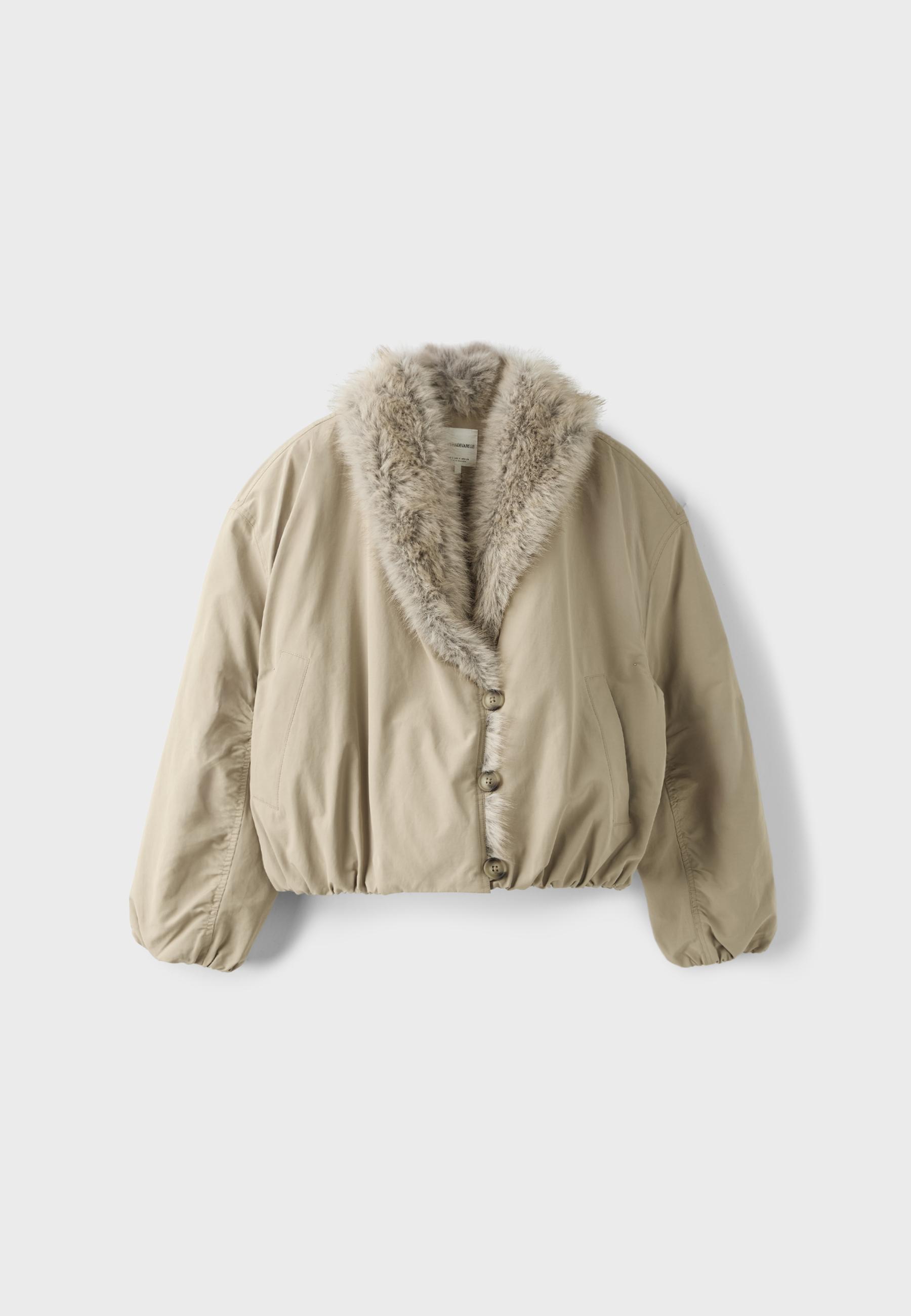 Padded jacket with faux fur collar — Beige