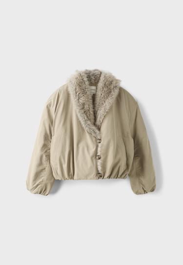 Padded jacket with faux fur collar — Beige 6