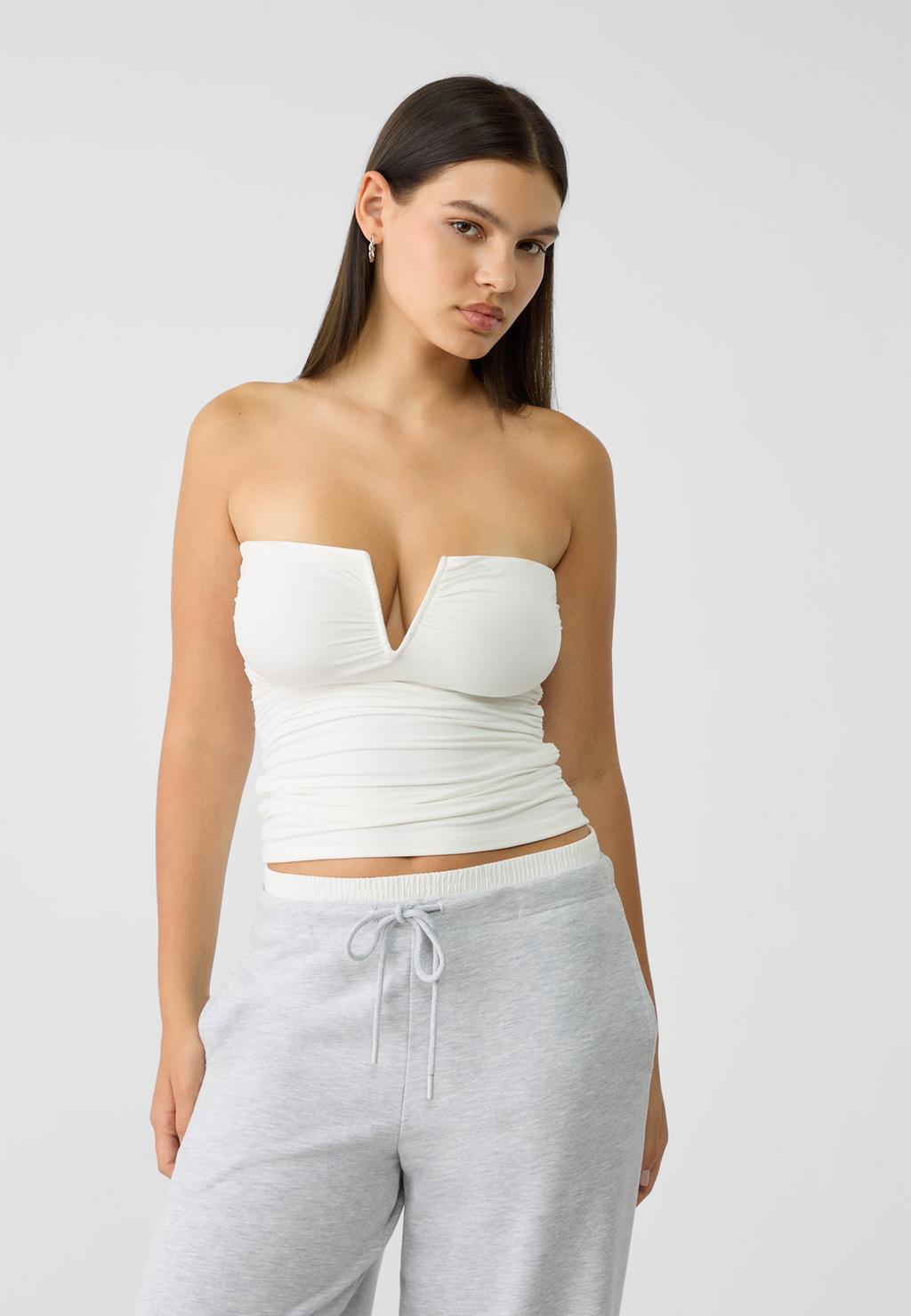 Draped V-detail bandeau top