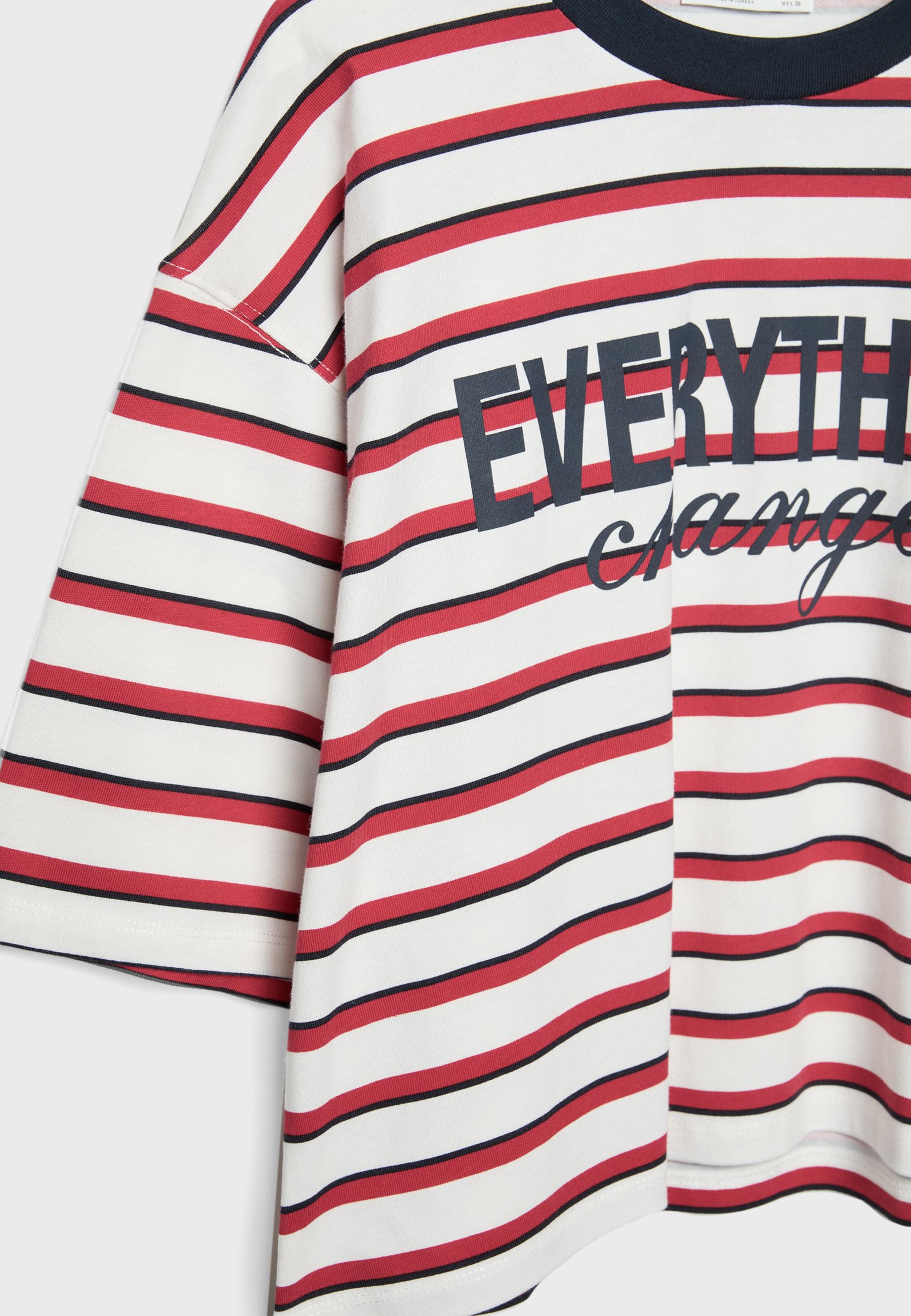 Printed striped short sleeve T-shirt — Red