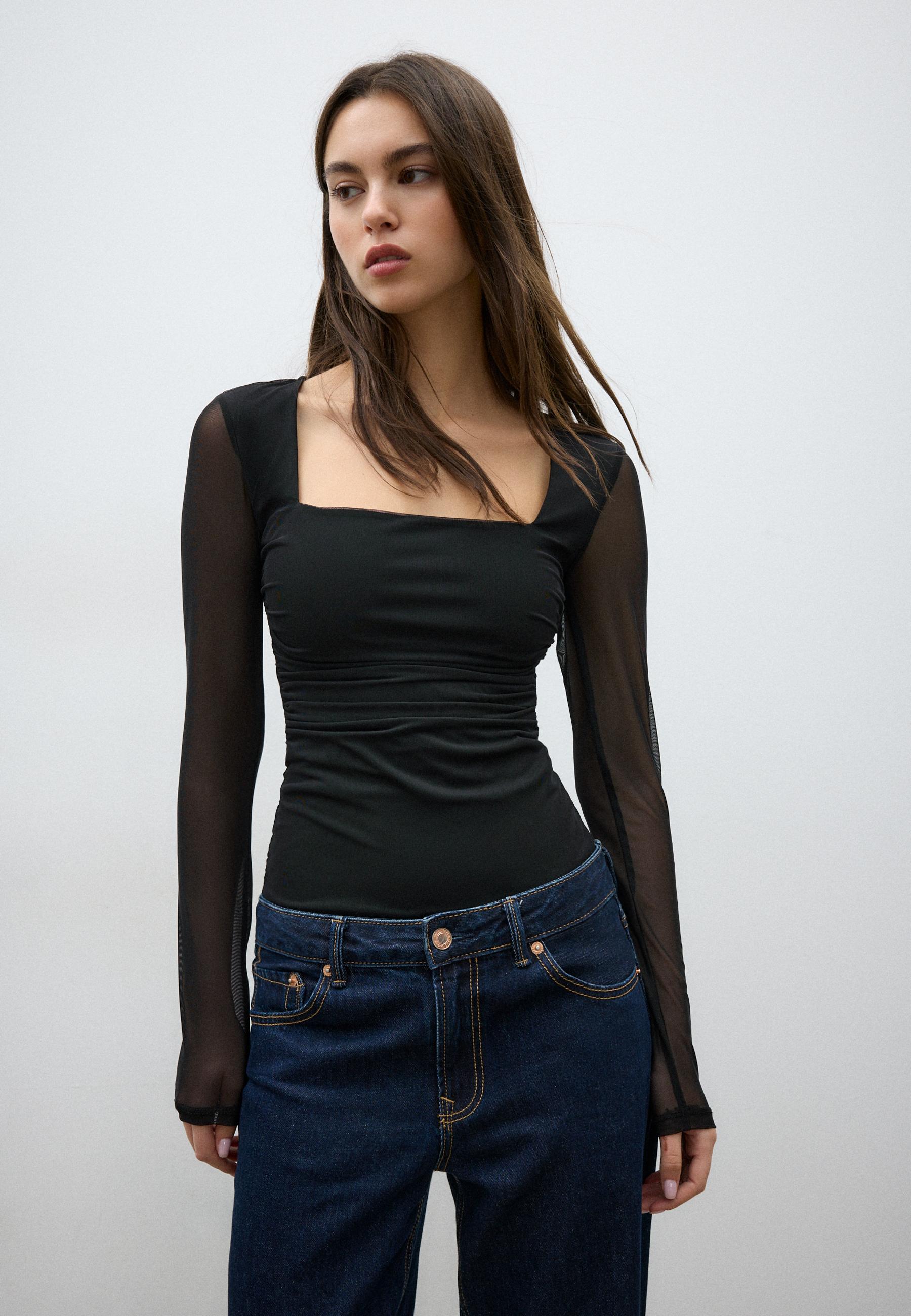 Tulle bodysuit with square neckline - Women's fashion Tulle bodysuit with square neckline - Women's fashion