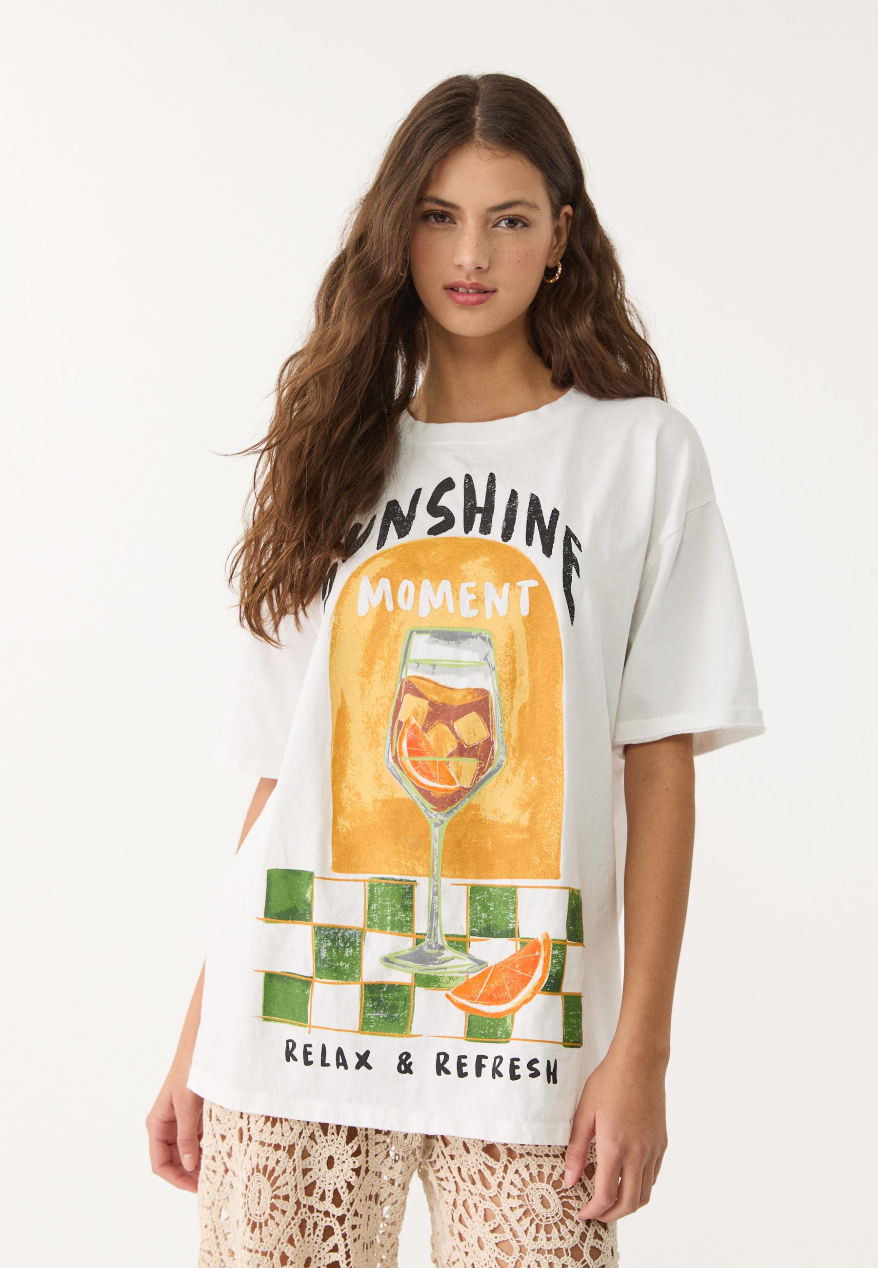 Oversize heavy cotton printed T-shirt - Women's fashion