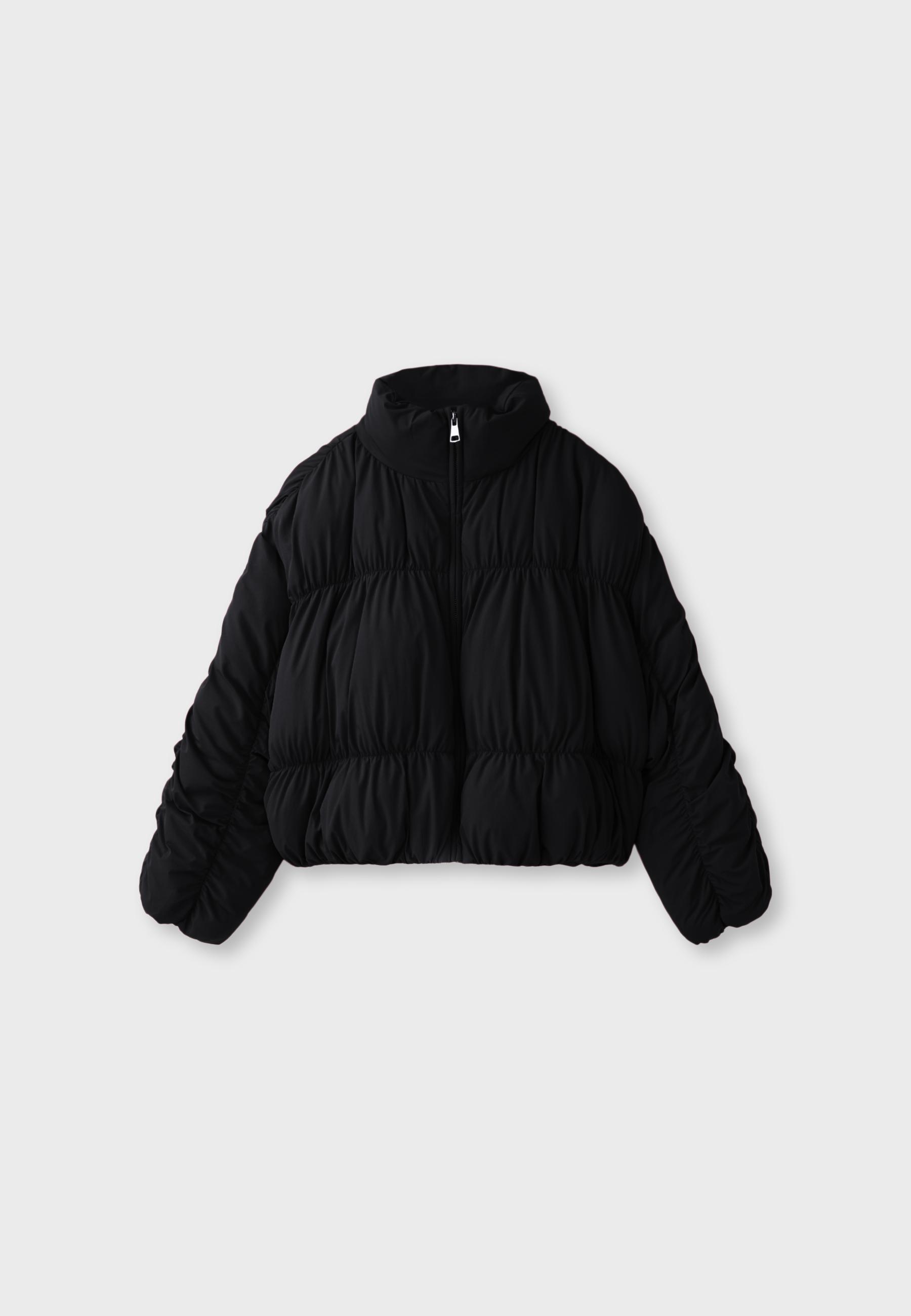 Padded jacket with high neck and gathered detail — Black