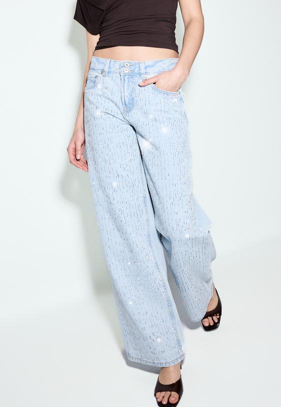 Дънки С Ниска Талия И Широк Крачол С Блясък