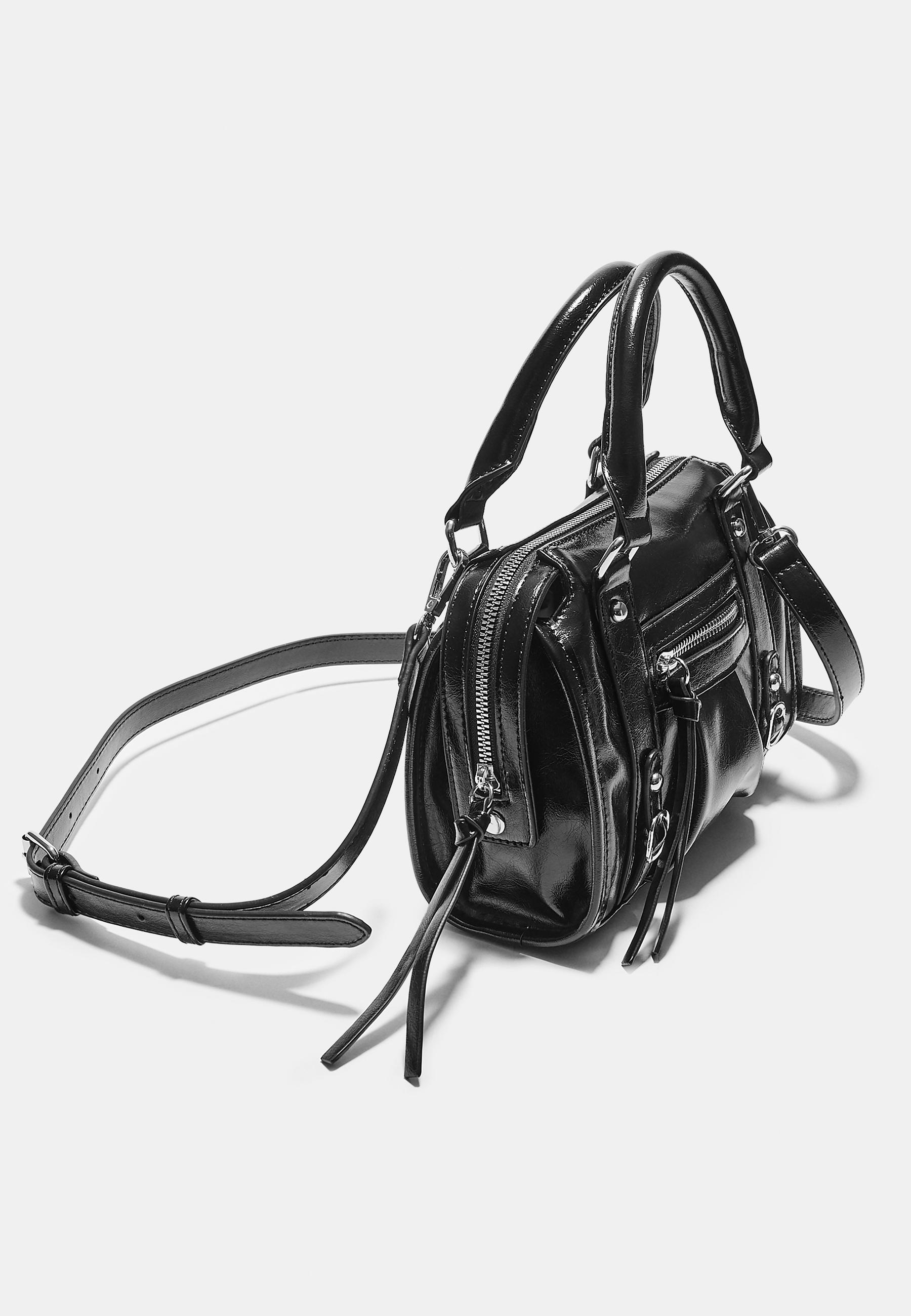 Faux leather crossbody bowling bag — Black