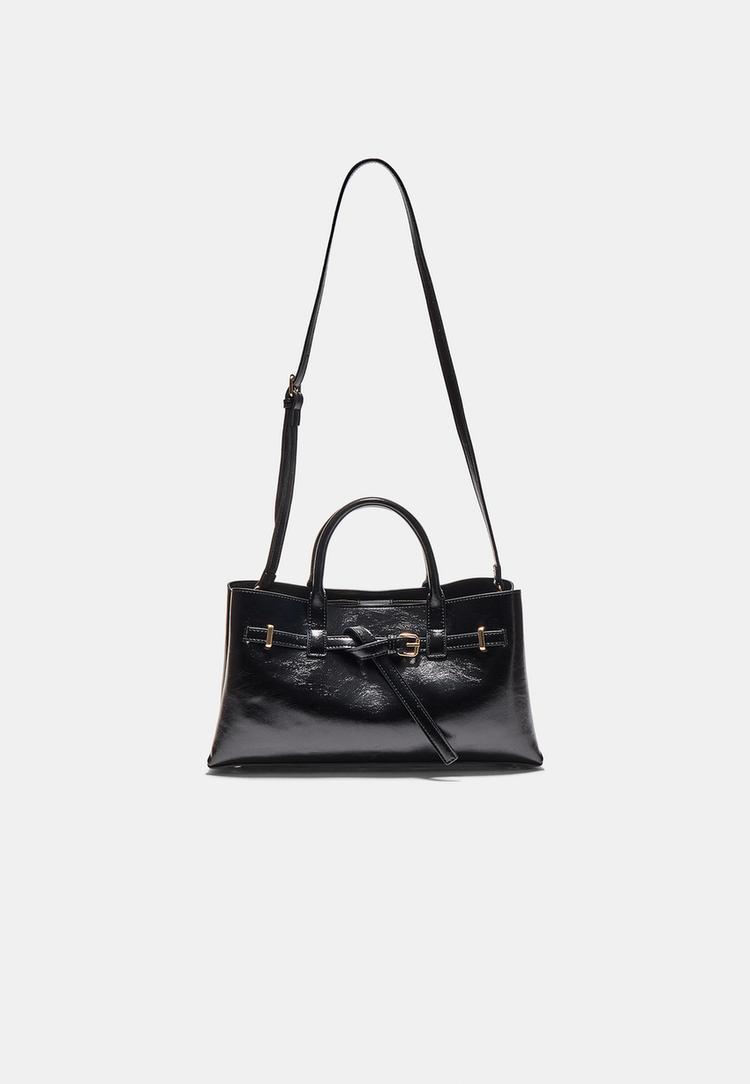 Stradivarius Τσάντα Tote Με Ζώνη Μαύρο Os