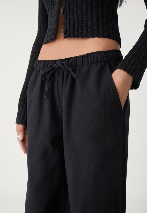 Keten karışımlı bağcıklı pantolon_7