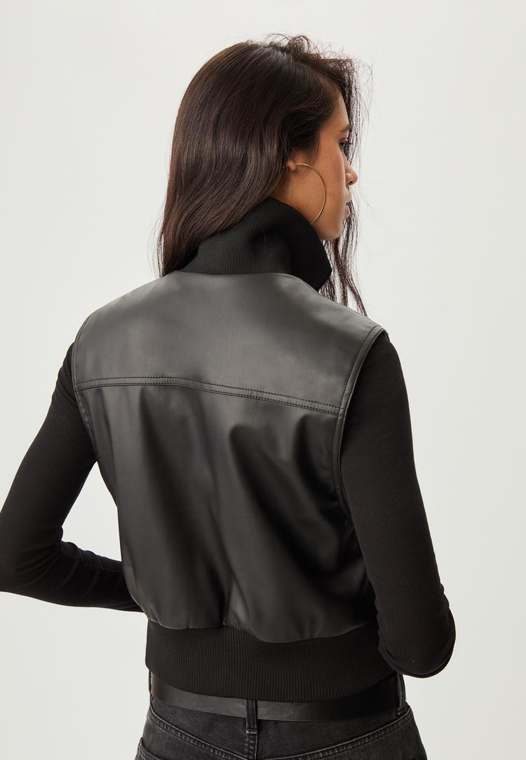 leather effect gilet with matching ribbing