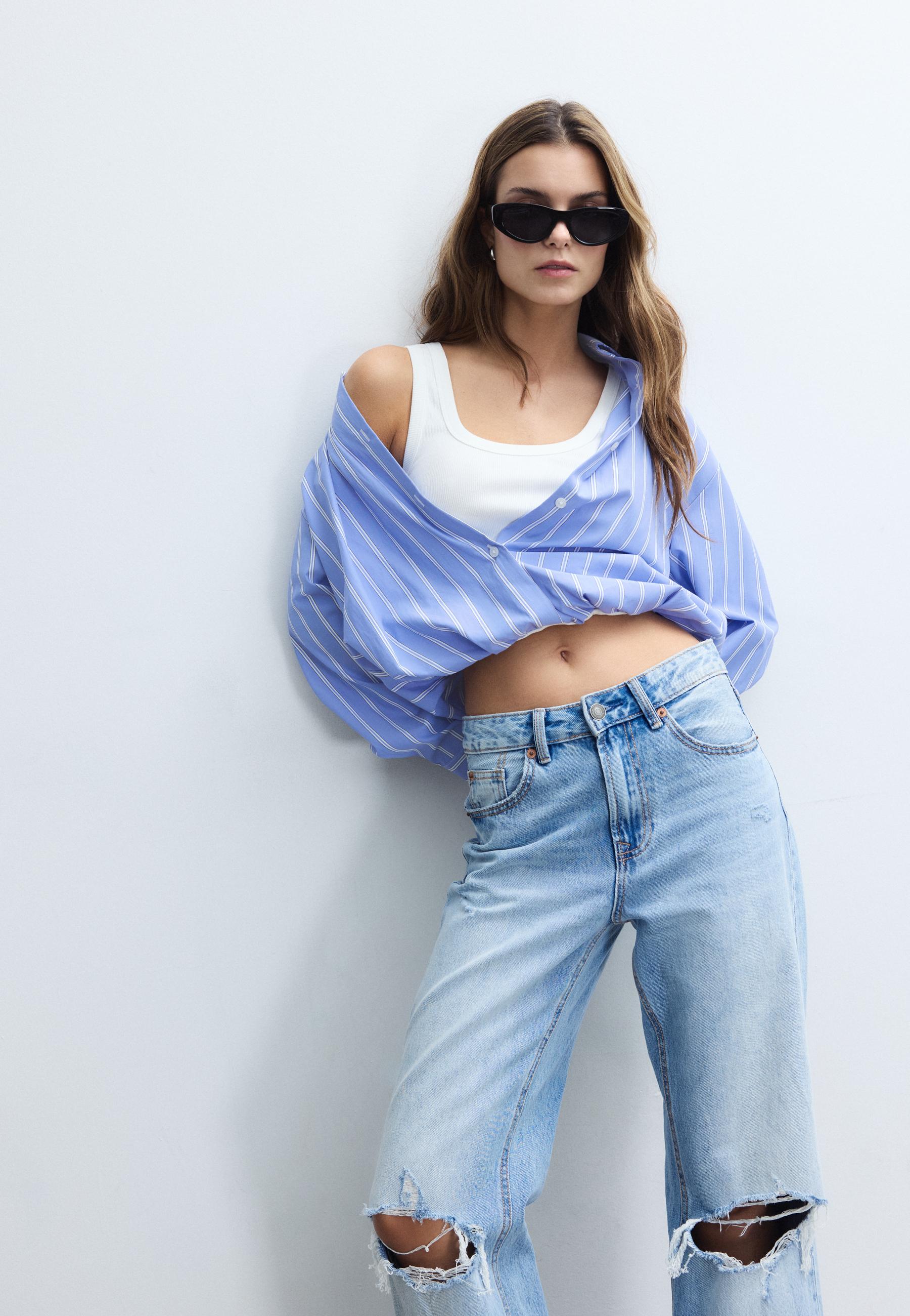 Balloon shirt in two materials — Sky blue