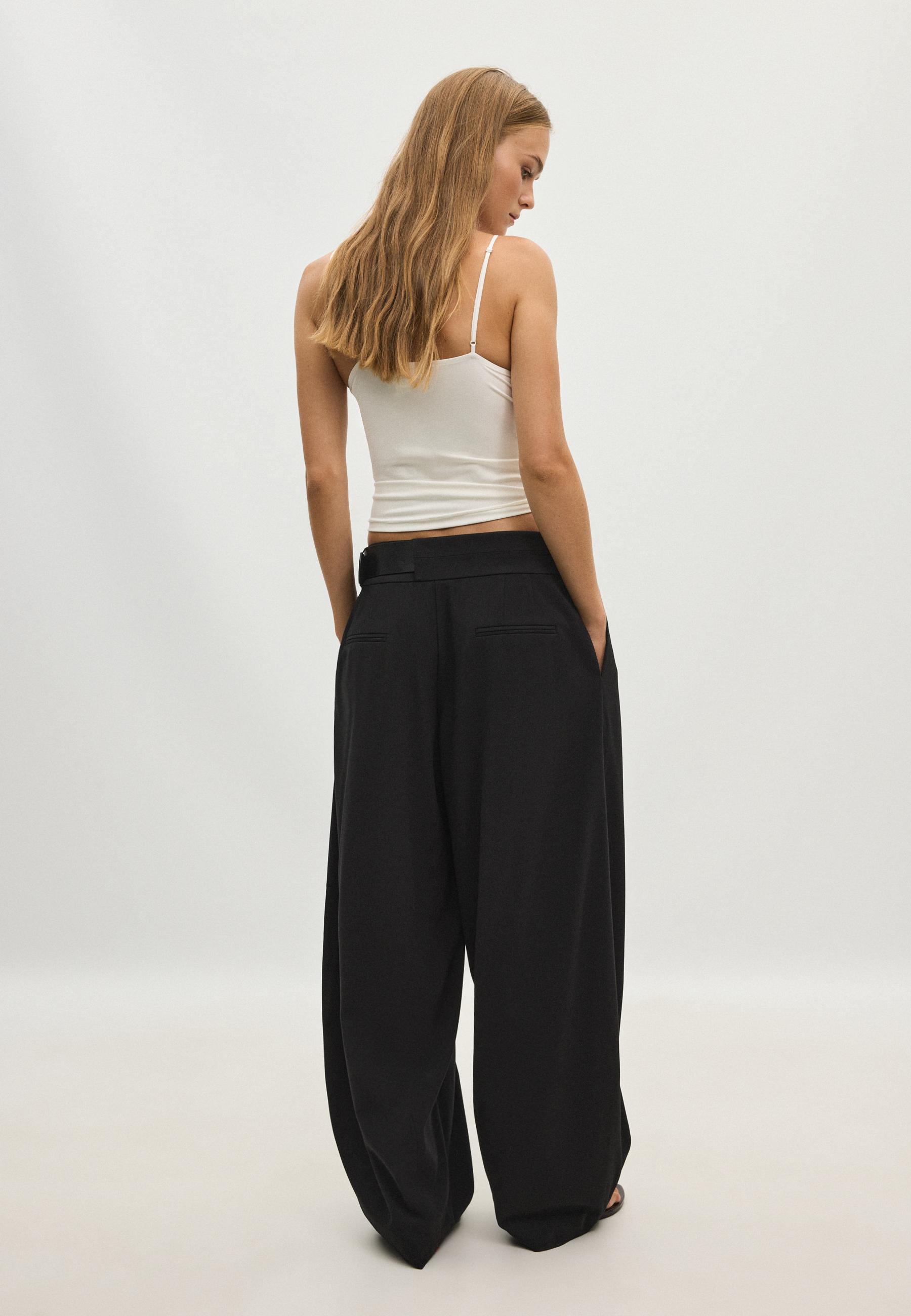Darted smart trousers with belt — Black