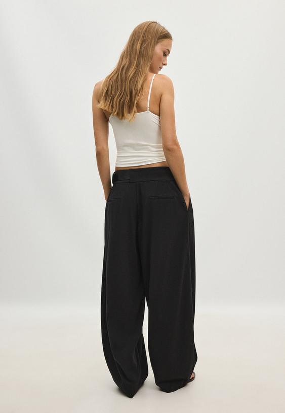 Stradivarius Darted Smart Trousers With Belt Black 6