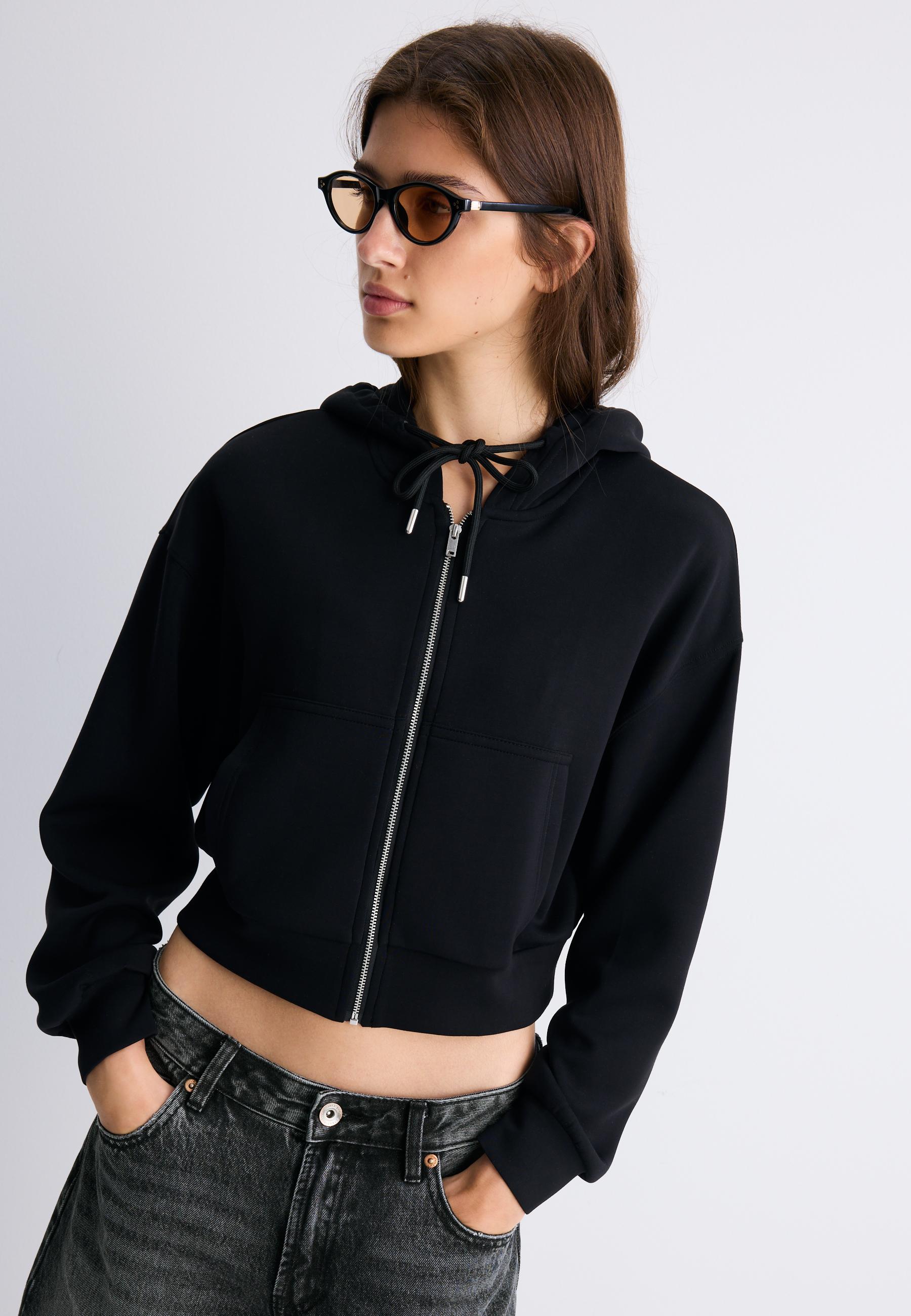 Soft-feel zip-up sweatshirt — Black