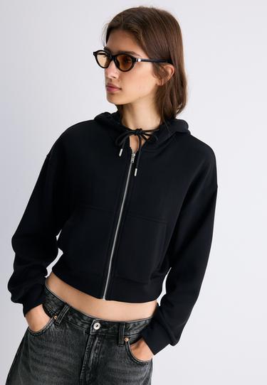 Soft-touch zip-up sweatshirt — Black 1