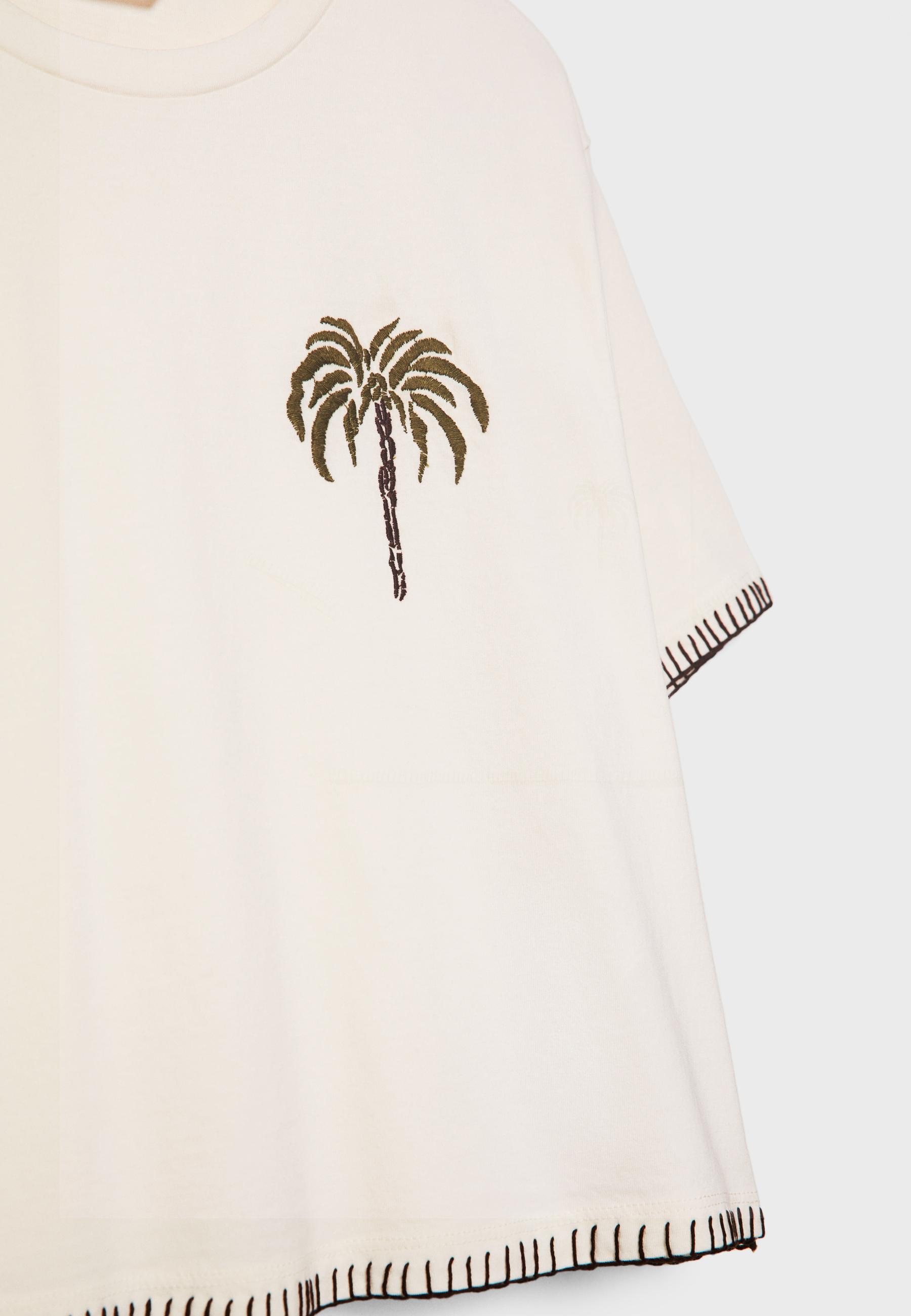 Cropped T-shirt with embroidered palm tree - Women's fashion Cropped T-shirt with embroidered palm tree - Women's fashion