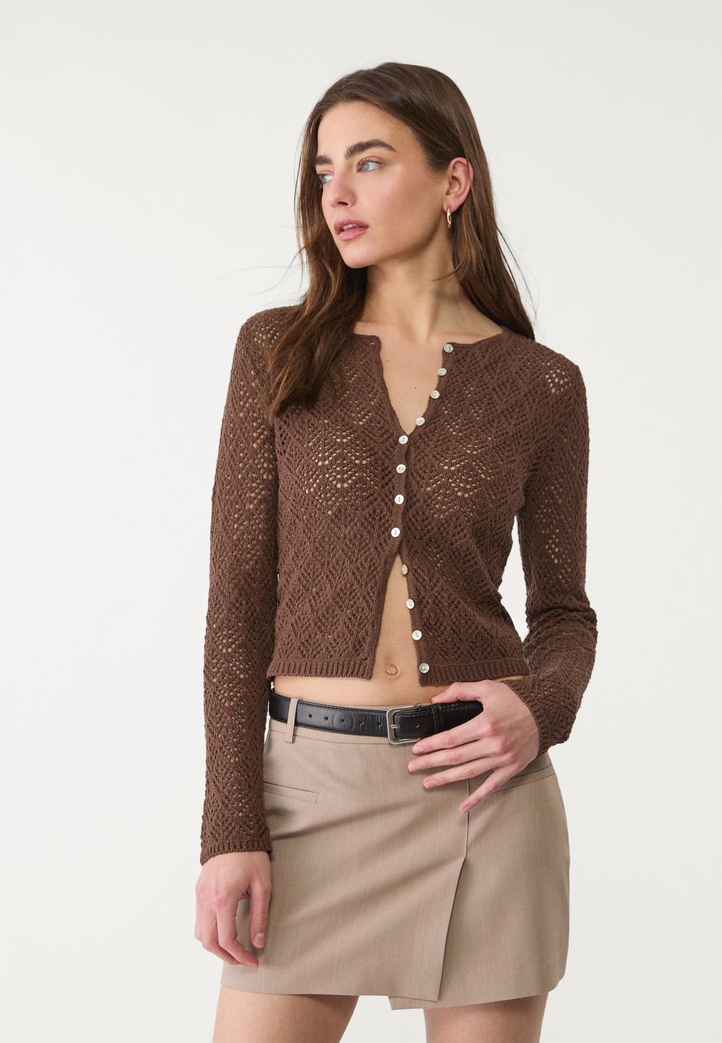 Cutwork buttoned cardigan