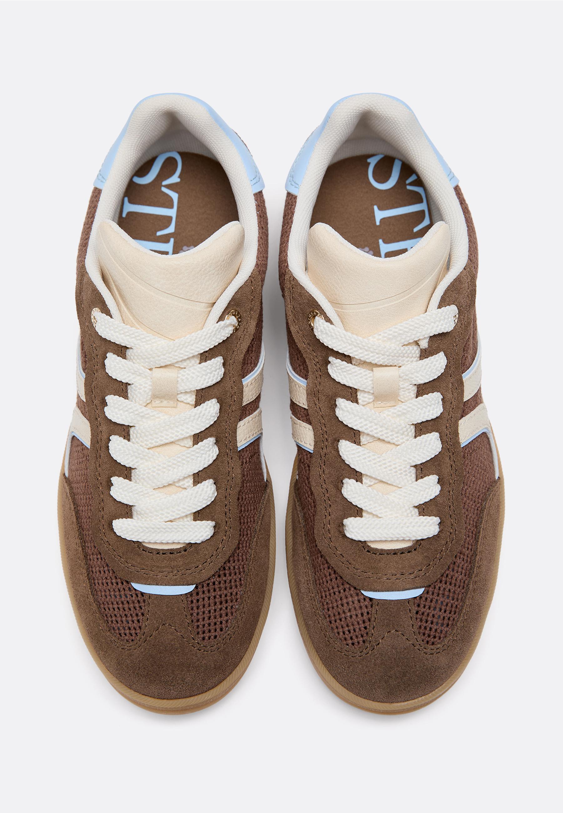 Die-cut trainers with leather details — BROWN