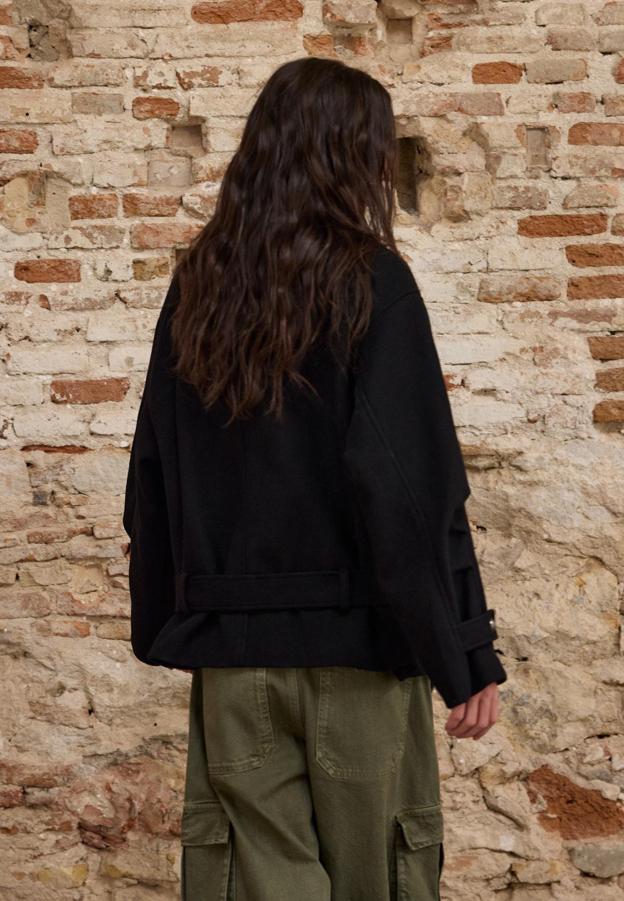 High neck buttoned jacket — Black