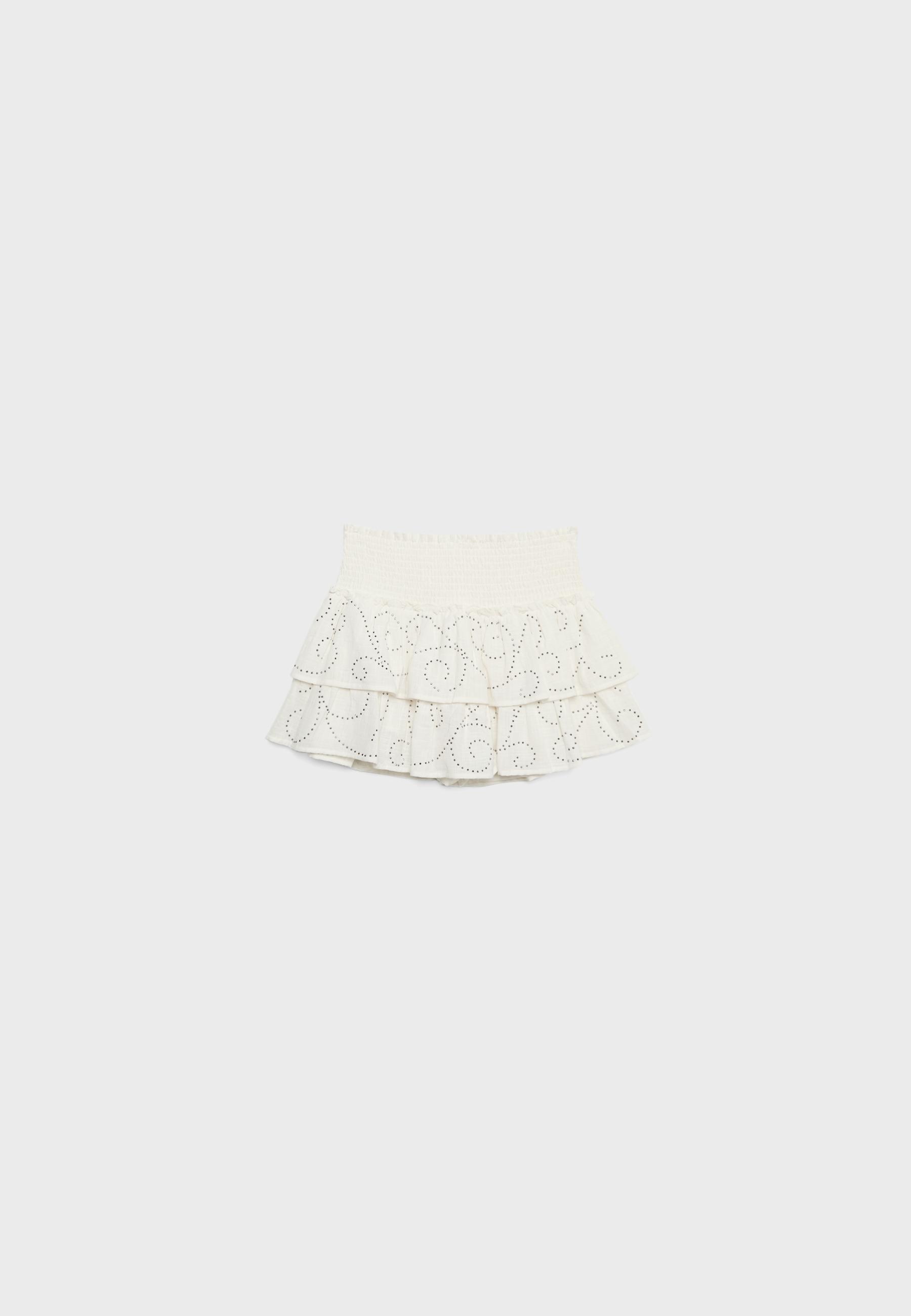 Mini ruffled shimmery skort — Ecru