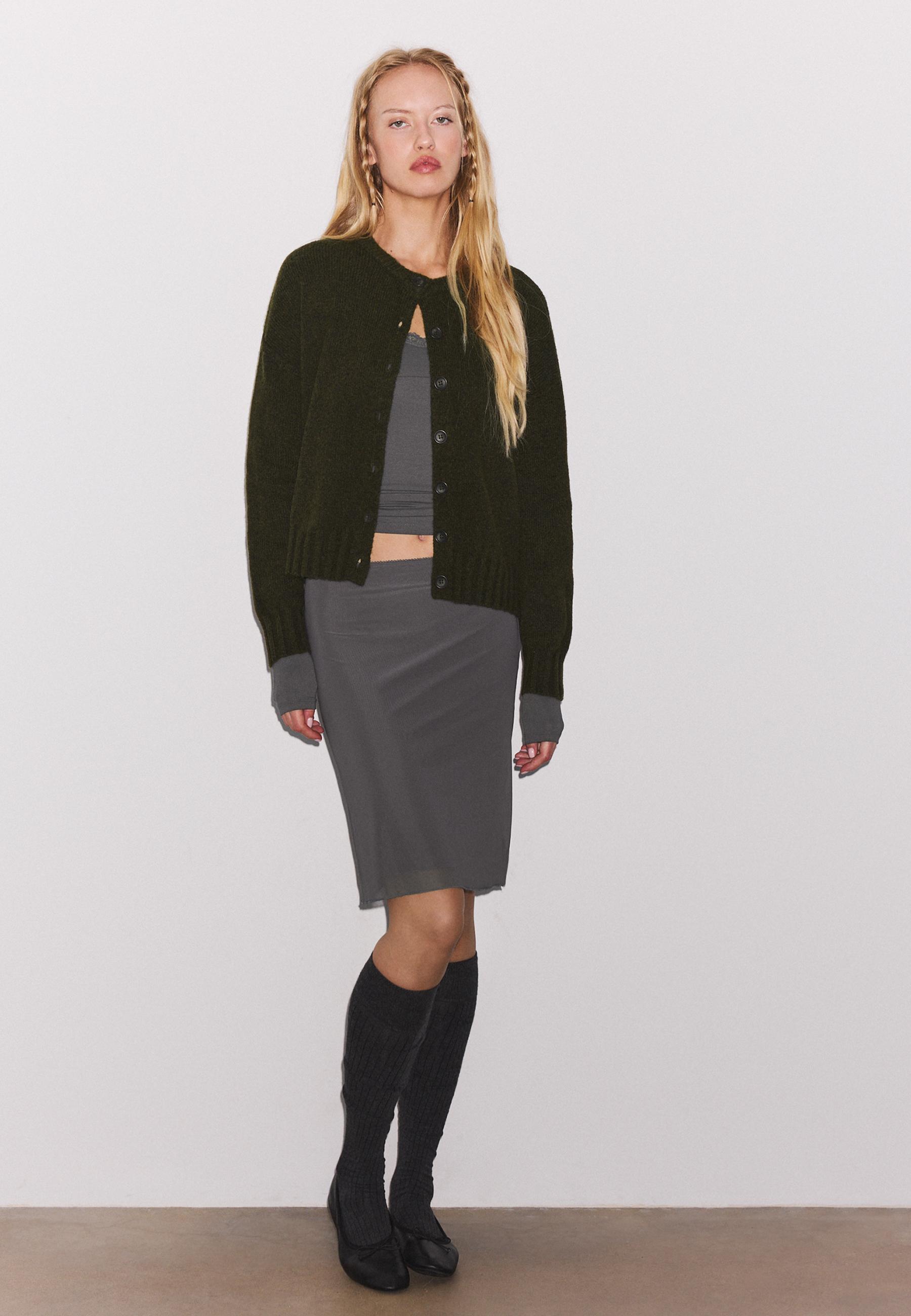 Stradivarius Πλεκτό Κάρντιγκαν Oversize Χακί Xl