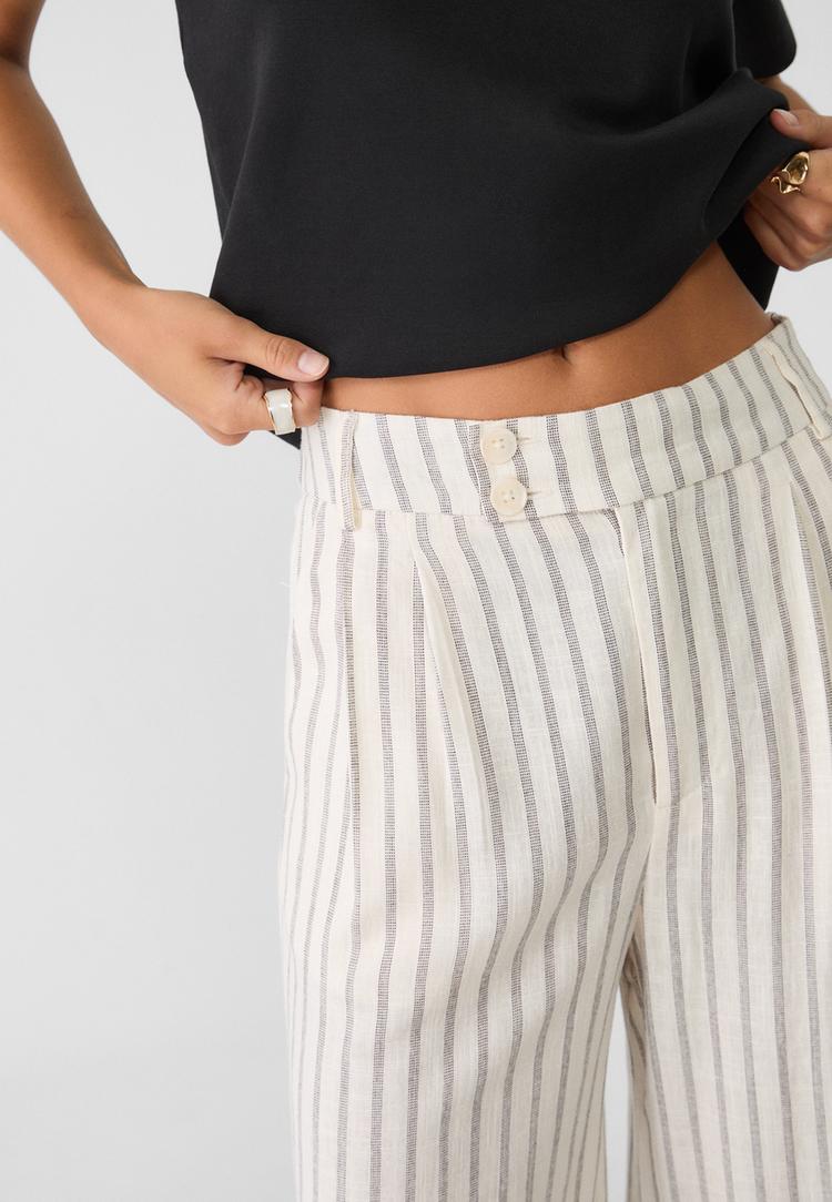 pantalon culotte rayas con lino