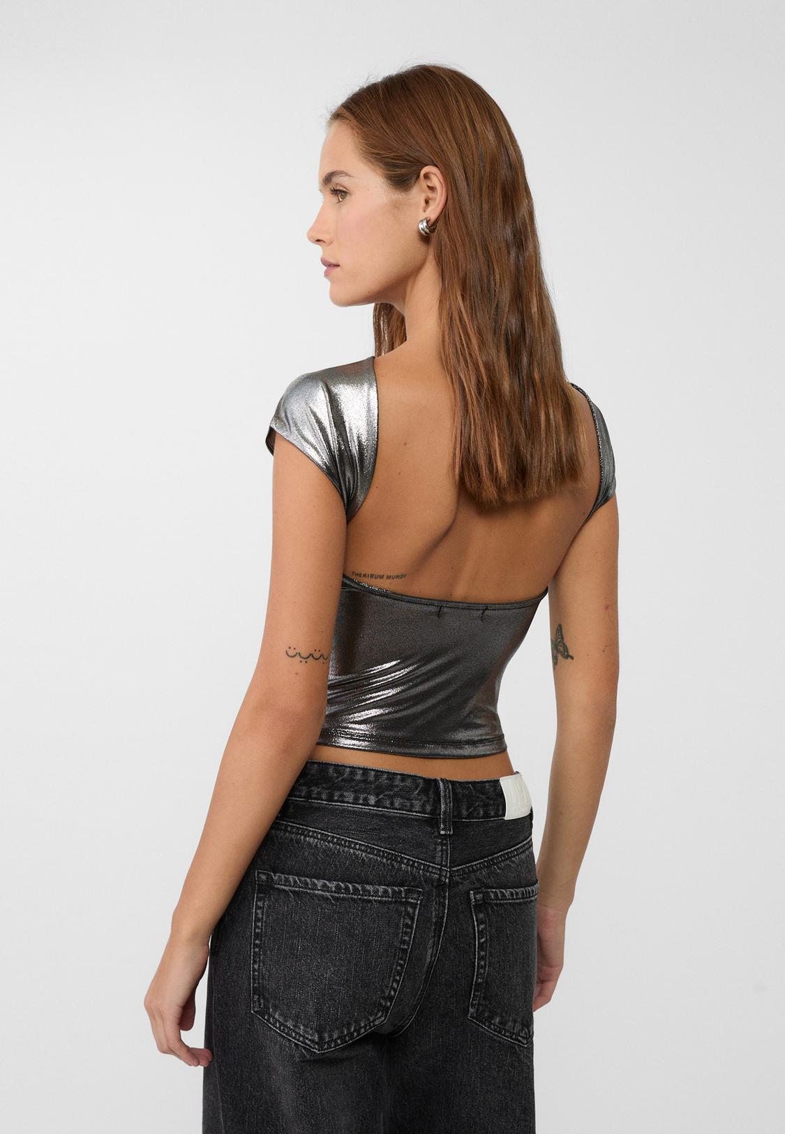 T-shirt métallisé dos nu Mode femme Stradivarius Algérie