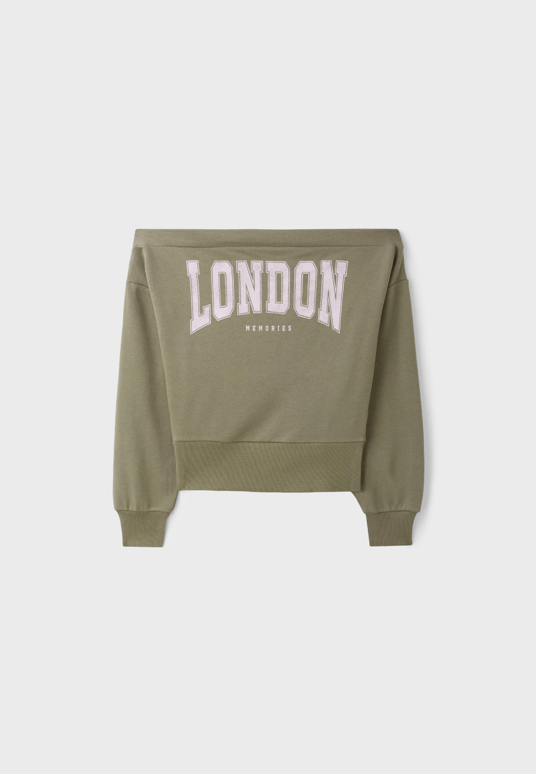 Cropped boat neck sweatshirt — Khaki