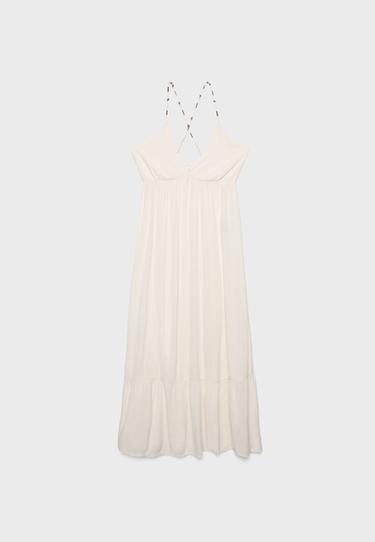 Long crinkle dress with beaded straps — Vanilla 7