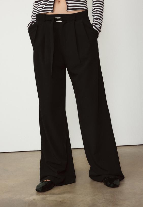 wide leg trousers with buckle detail