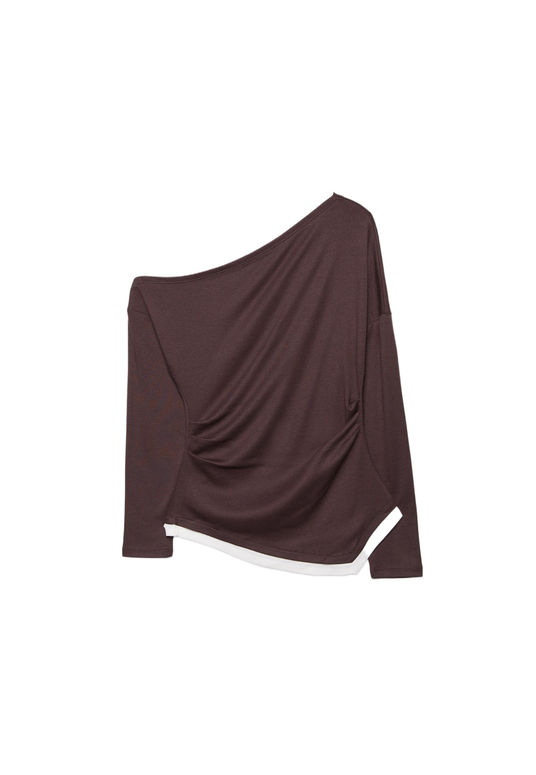 Double-layer asymmetric long sleeve T-shirt — Brown