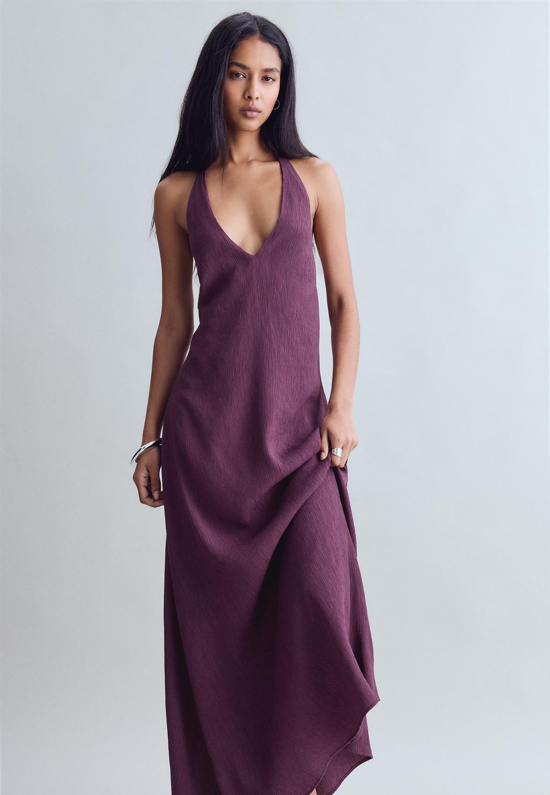 halter neck dress purple Olena Burnout Velvet Animal Print Mesh Maxi chic touch. Puna Halter Dress  Purple