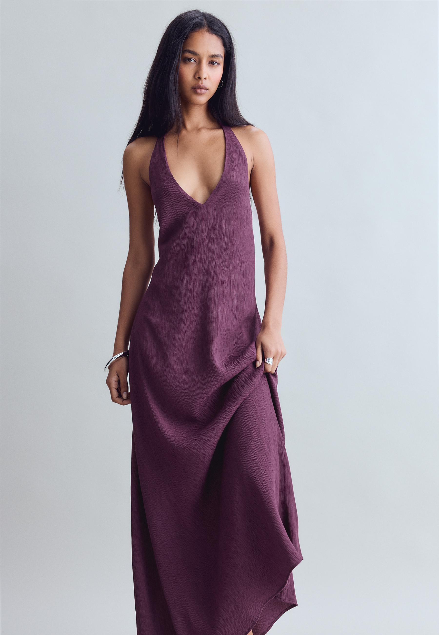 Textured halter midi dress — Purple