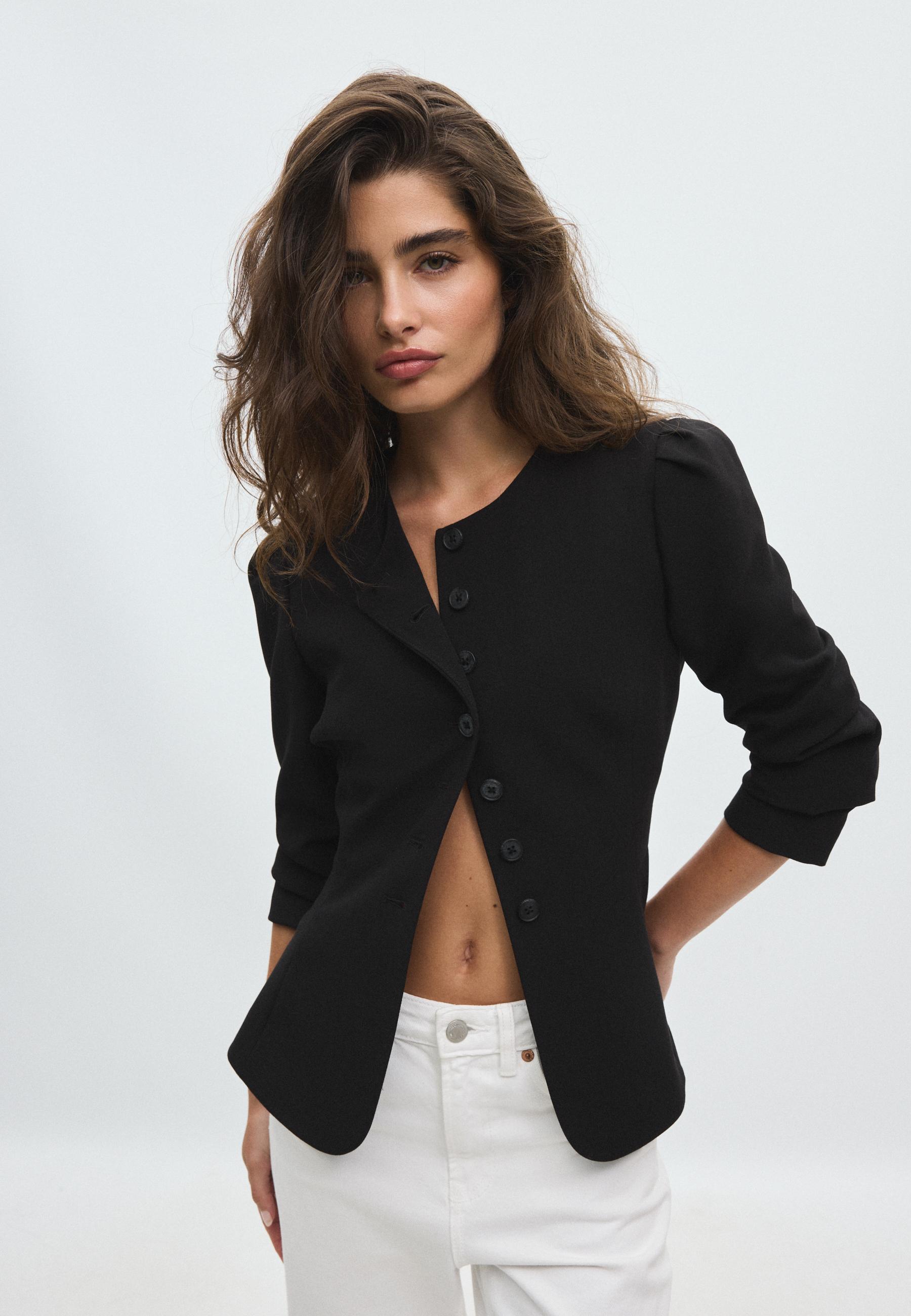 Stradivarius Σακάκι Peplum Μαύρο M
